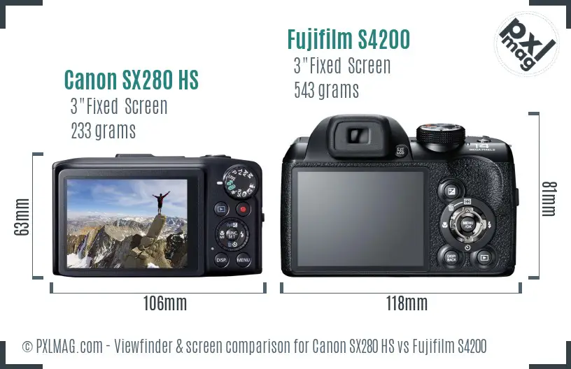 Canon SX280 HS vs Fujifilm S4200 Screen and Viewfinder comparison Canon SX280 HS vs Fujifilm S4200 Screen and Viewfinder comparison