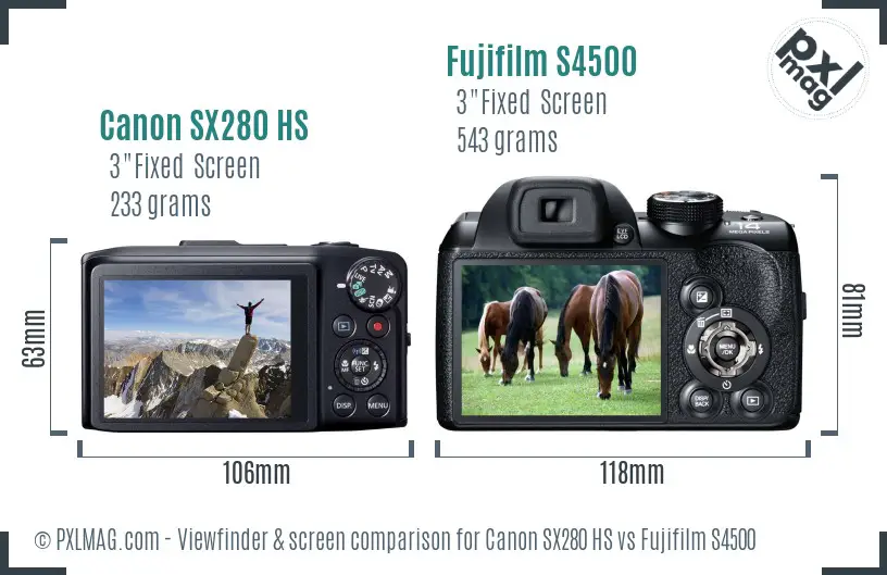 Canon SX280 HS vs Fujifilm S4500 Screen and Viewfinder comparison