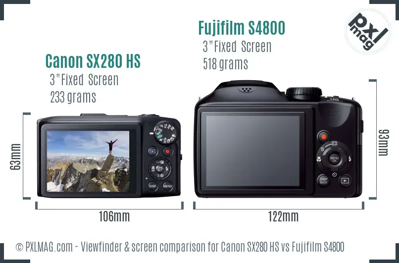 Canon SX280 HS vs Fujifilm S4800 Screen and Viewfinder comparison