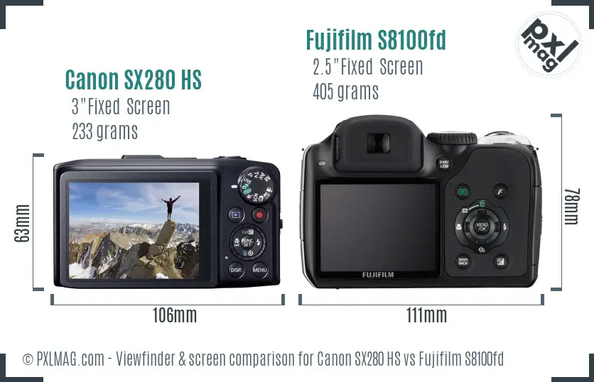 Canon SX280 HS vs Fujifilm S8100fd Screen and Viewfinder comparison Canon SX280 HS vs Fujifilm S8100fd Screen and Viewfinder comparison