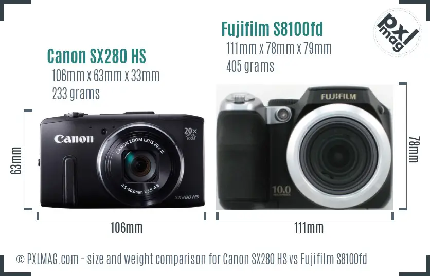 Canon SX280 HS vs Fujifilm S8100fd size comparison Canon SX280 HS vs Fujifilm S8100fd size comparison