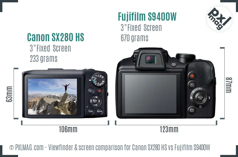 Canon SX280 HS vs Fujifilm S9400W Screen and Viewfinder comparison
