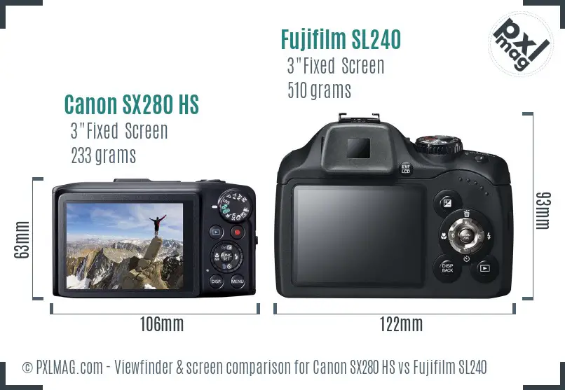 Canon SX280 HS vs Fujifilm SL240 Screen and Viewfinder comparison