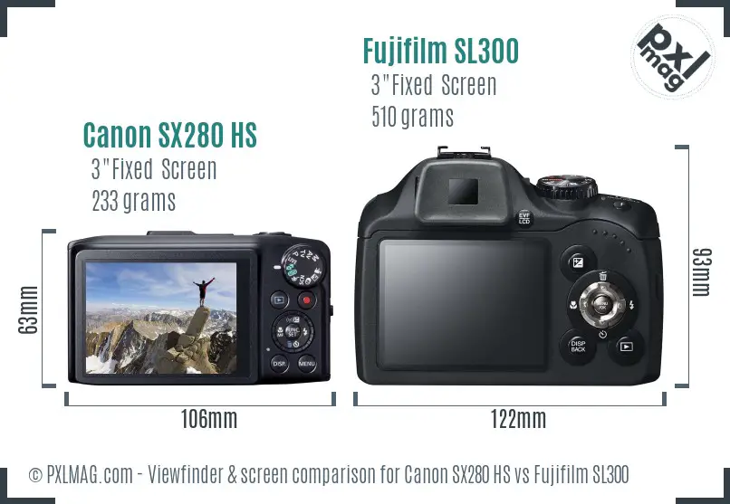 Canon SX280 HS vs Fujifilm SL300 Screen and Viewfinder comparison