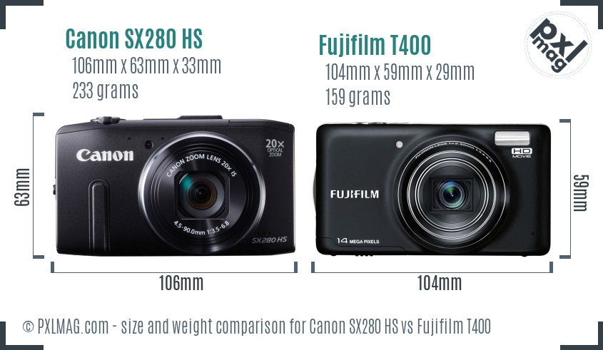 Canon SX280 HS vs Fujifilm T400 size comparison Canon SX280 HS vs Fujifilm T400 size comparison