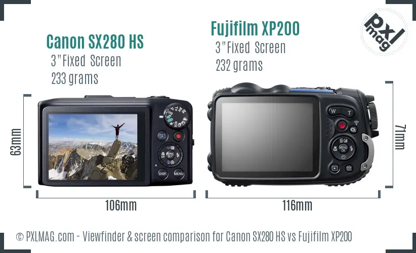 Canon SX280 HS vs Fujifilm XP200 Screen and Viewfinder comparison