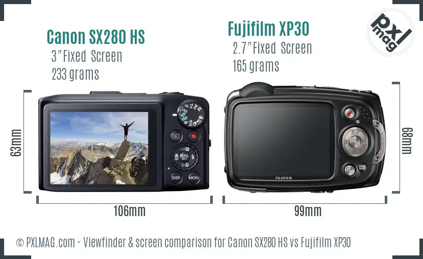 Canon SX280 HS vs Fujifilm XP30 Screen and Viewfinder comparison