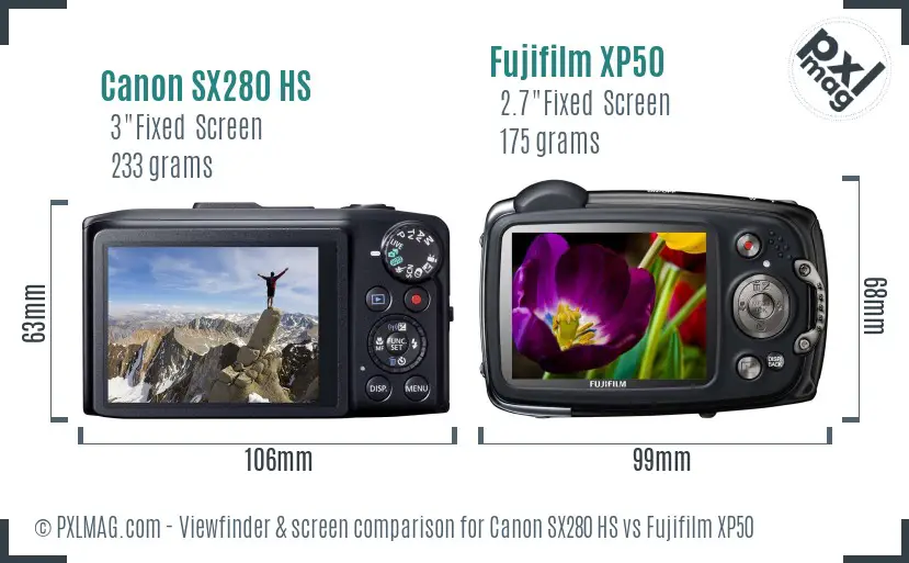 Canon SX280 HS vs Fujifilm XP50 Screen and Viewfinder comparison