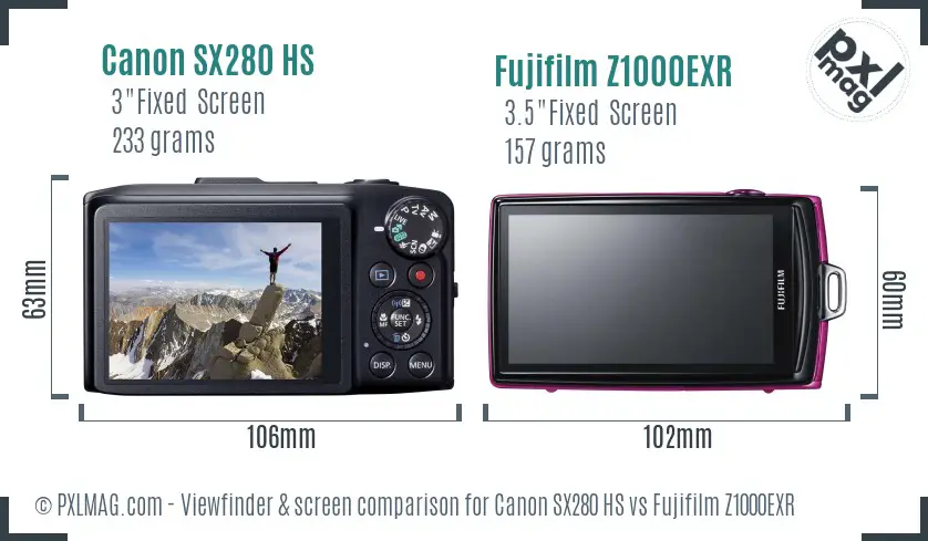 Canon SX280 HS vs Fujifilm Z1000EXR Screen and Viewfinder comparison
