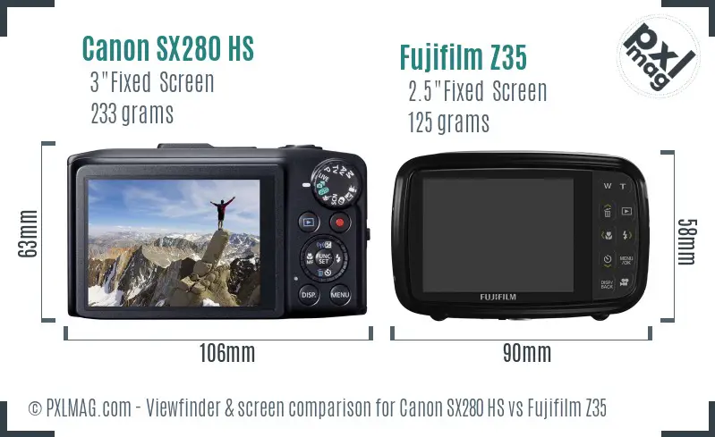 Canon SX280 HS vs Fujifilm Z35 Screen and Viewfinder comparison Canon SX280 HS vs Fujifilm Z35 Screen and Viewfinder comparison