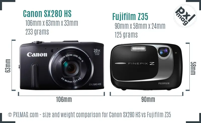Canon SX280 HS vs Fujifilm Z35 size comparison Canon SX280 HS vs Fujifilm Z35 size comparison