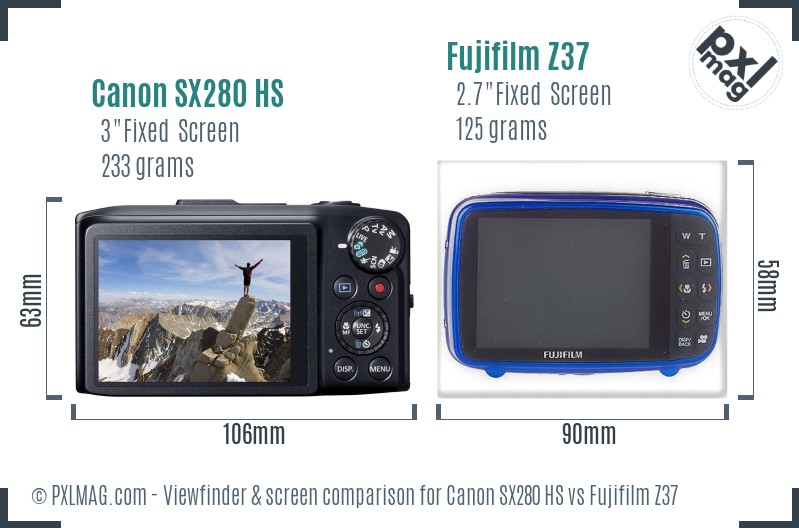 Canon SX280 HS vs Fujifilm Z37 Screen and Viewfinder comparison