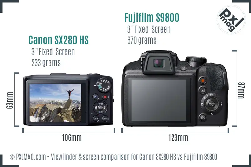 Canon SX280 HS vs Fujifilm S9800 Screen and Viewfinder comparison