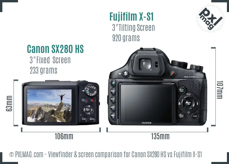 Canon SX280 HS vs Fujifilm X-S1 Screen and Viewfinder comparison