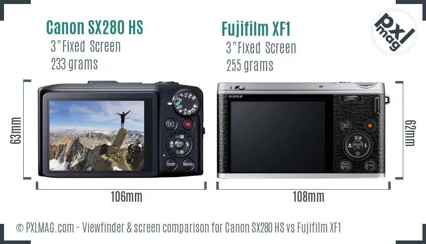 Canon SX280 HS vs Fujifilm XF1 Screen and Viewfinder comparison