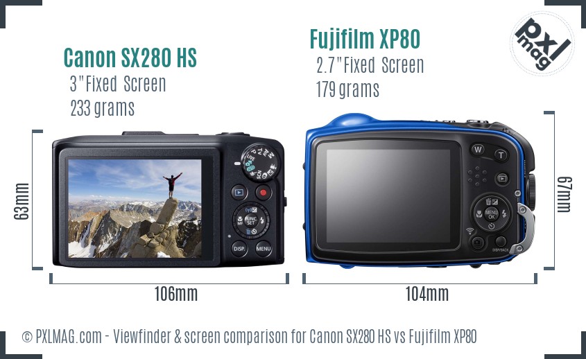 Canon SX280 HS vs Fujifilm XP80 Screen and Viewfinder comparison