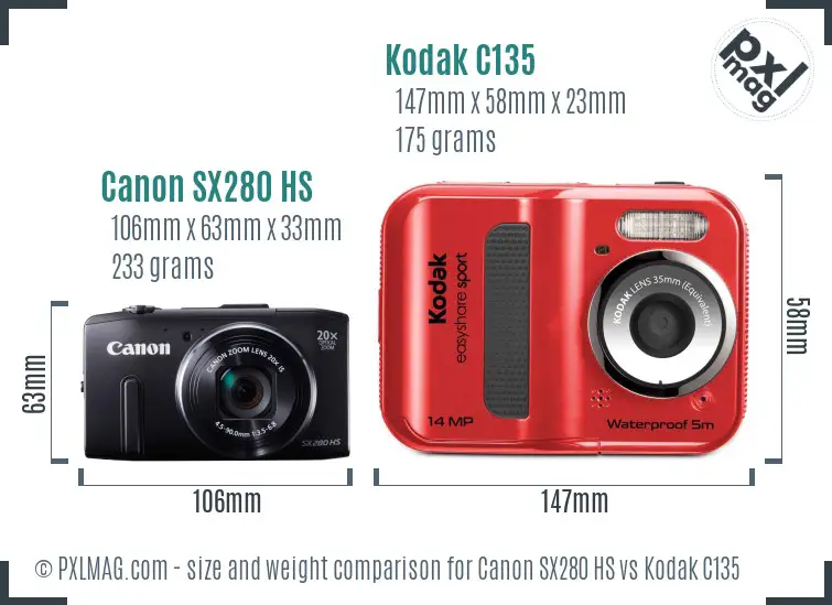 Canon SX280 HS vs Kodak C135 size comparison Canon SX280 HS vs Kodak C135 size comparison