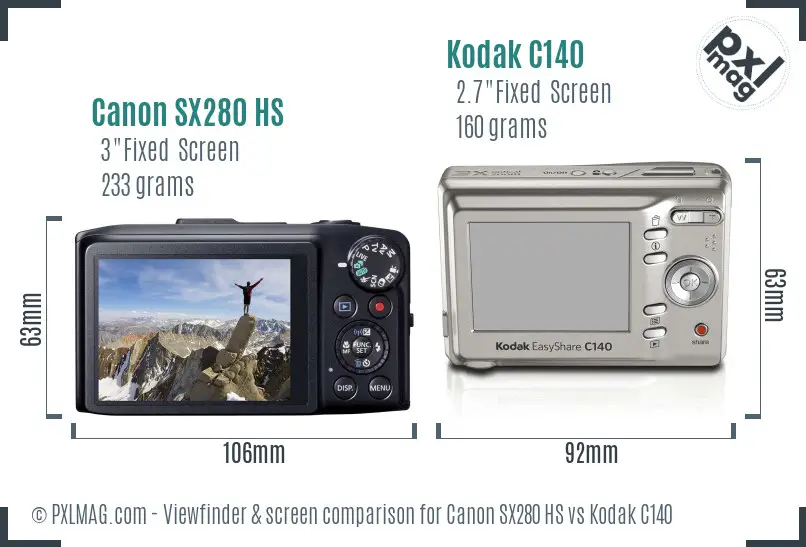 Canon SX280 HS vs Kodak C140 Screen and Viewfinder comparison
