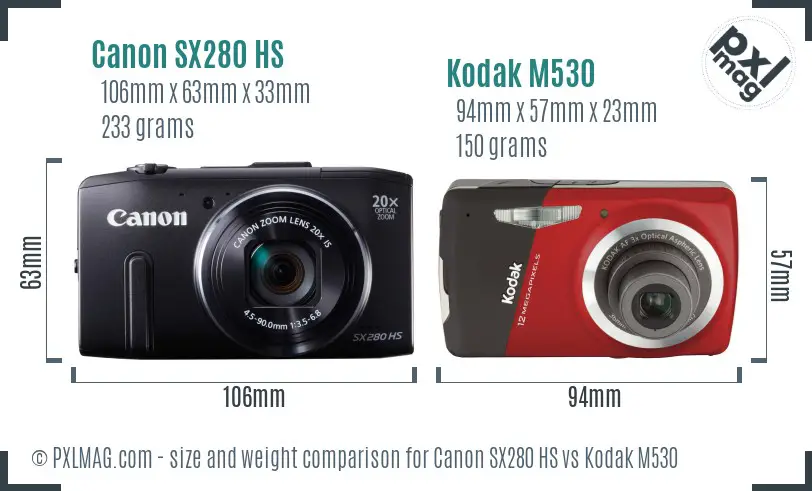Canon SX280 HS vs Kodak M530 size comparison