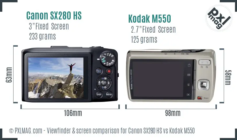 Canon SX280 HS vs Kodak M550 Screen and Viewfinder comparison Canon SX280 HS vs Kodak M550 Screen and Viewfinder comparison
