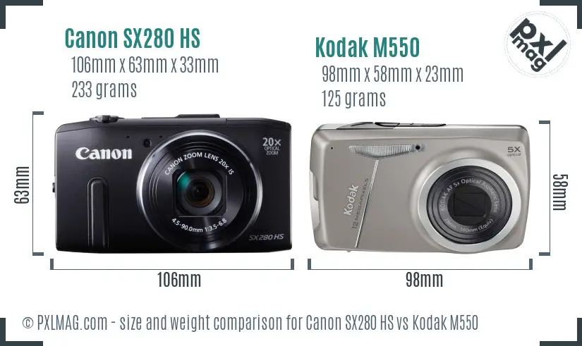 Canon SX280 HS vs Kodak M550 size comparison Canon SX280 HS vs Kodak M550 size comparison