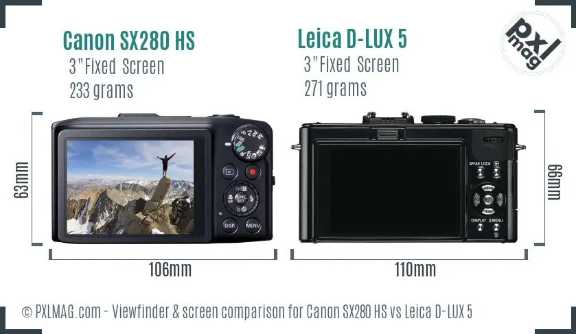 Canon SX280 HS vs Leica D-LUX 5 Screen and Viewfinder comparison