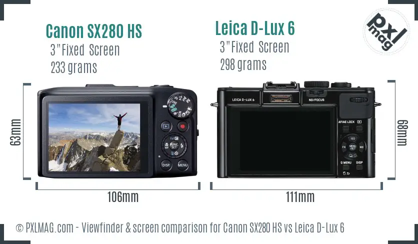 Canon SX280 HS vs Leica D-Lux 6 Screen and Viewfinder comparison