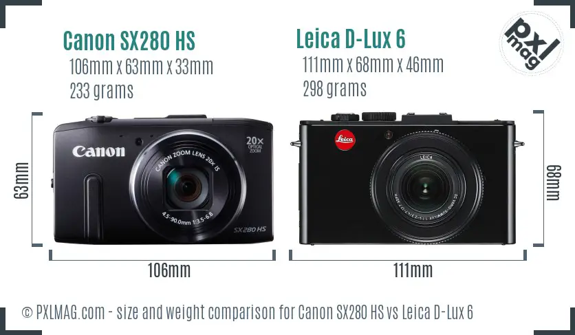 Canon SX280 HS vs Leica D-Lux 6 size comparison