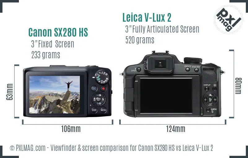 Canon SX280 HS vs Leica V-Lux 2 Screen and Viewfinder comparison Canon SX280 HS vs Leica V-Lux 2 Screen and Viewfinder comparison