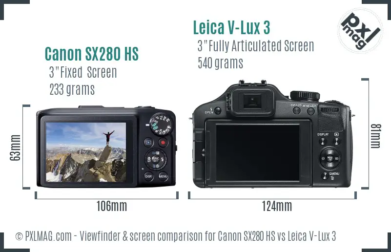 Canon SX280 HS vs Leica V-Lux 3 Screen and Viewfinder comparison