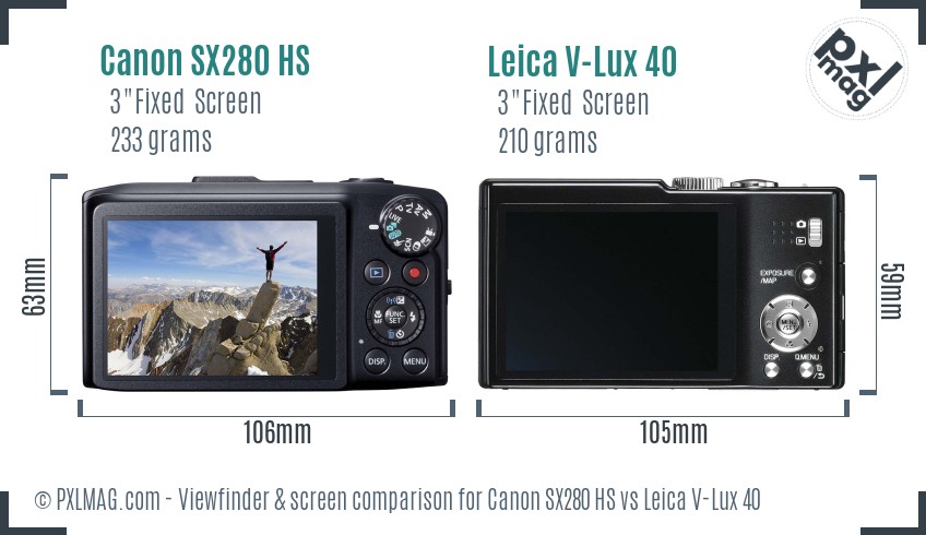 Canon SX280 HS vs Leica V-Lux 40 Screen and Viewfinder comparison