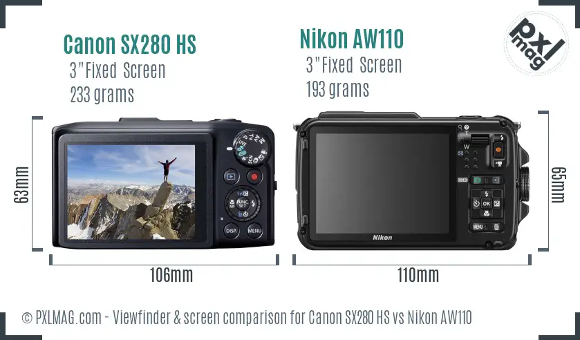 Canon SX280 HS vs Nikon AW110 Screen and Viewfinder comparison Canon SX280 HS vs Nikon AW110 Screen and Viewfinder comparison