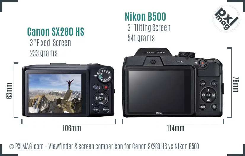 Canon SX280 HS vs Nikon B500 Screen and Viewfinder comparison