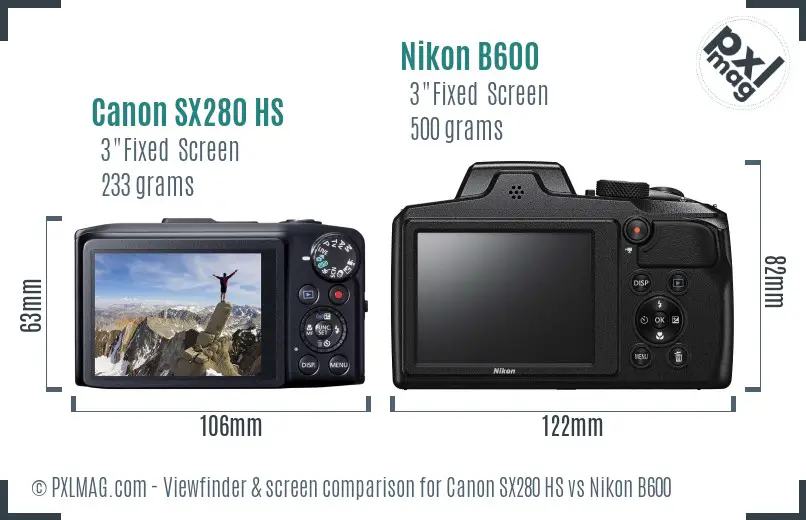 Canon SX280 HS vs Nikon B600 Screen and Viewfinder comparison