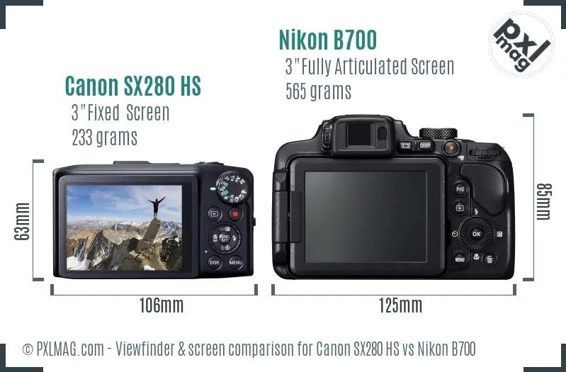 Canon SX280 HS vs Nikon B700 Screen and Viewfinder comparison