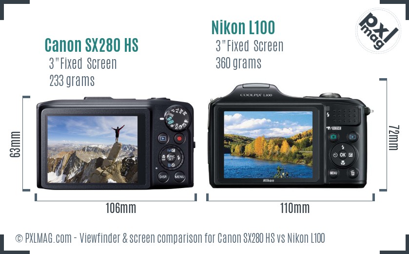 Canon SX280 HS vs Nikon L100 Screen and Viewfinder comparison
