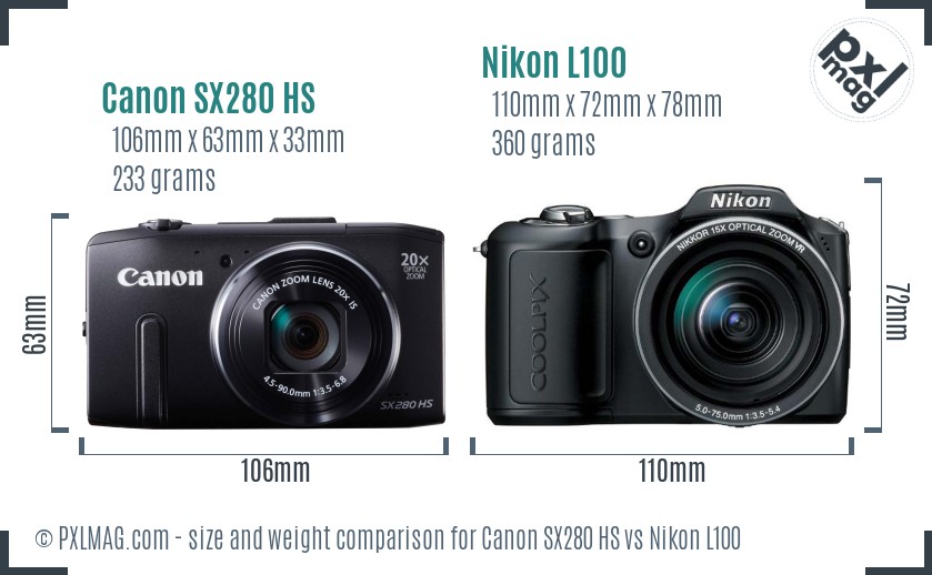 Canon SX280 HS vs Nikon L100 size comparison Canon SX280 HS vs Nikon L100 size comparison