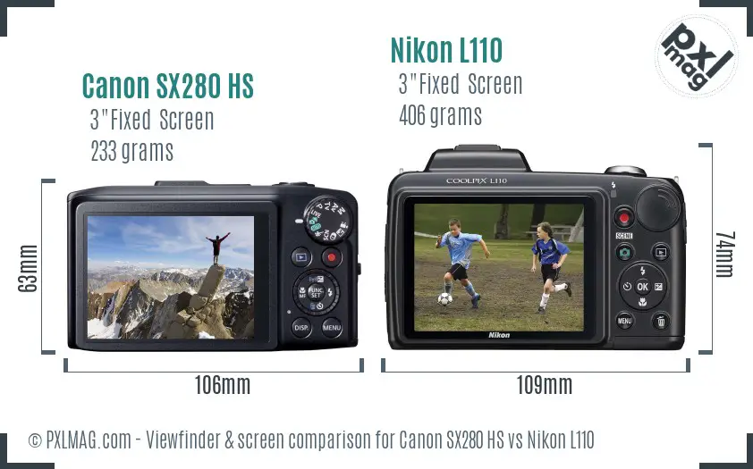 Canon SX280 HS vs Nikon L110 Screen and Viewfinder comparison Canon SX280 HS vs Nikon L110 Screen and Viewfinder comparison