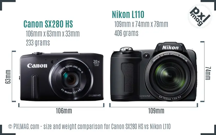 Canon SX280 HS vs Nikon L110 size comparison Canon SX280 HS vs Nikon L110 size comparison