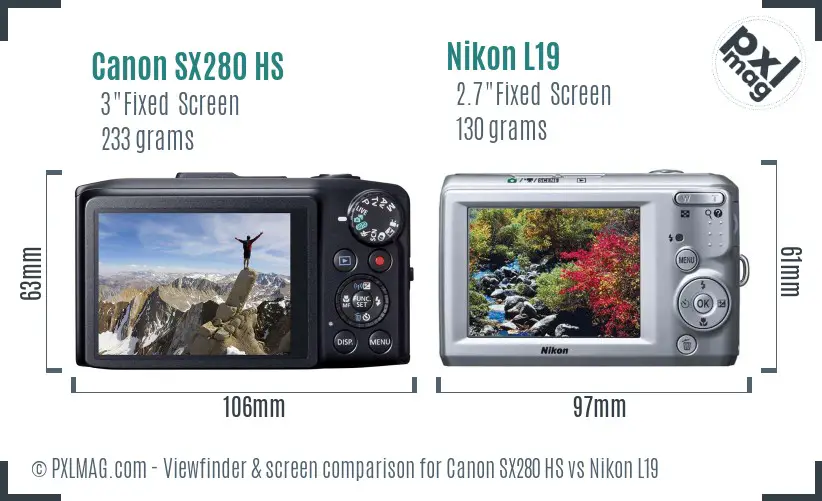 Canon SX280 HS vs Nikon L19 Screen and Viewfinder comparison