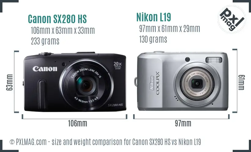 Canon SX280 HS vs Nikon L19 size comparison