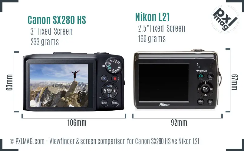 Canon SX280 HS vs Nikon L21 Screen and Viewfinder comparison