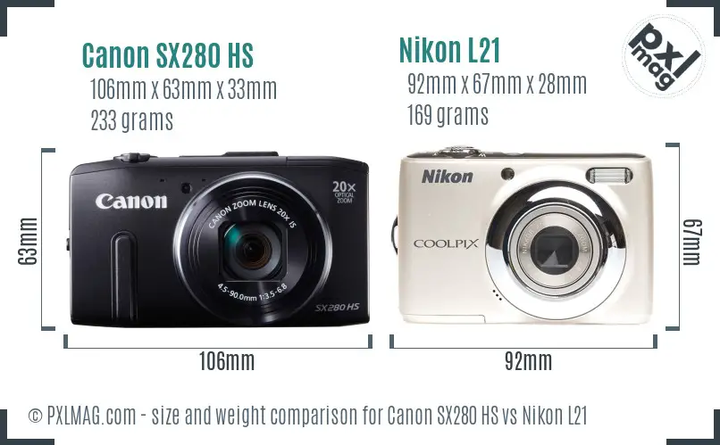 Canon SX280 HS vs Nikon L21 size comparison
