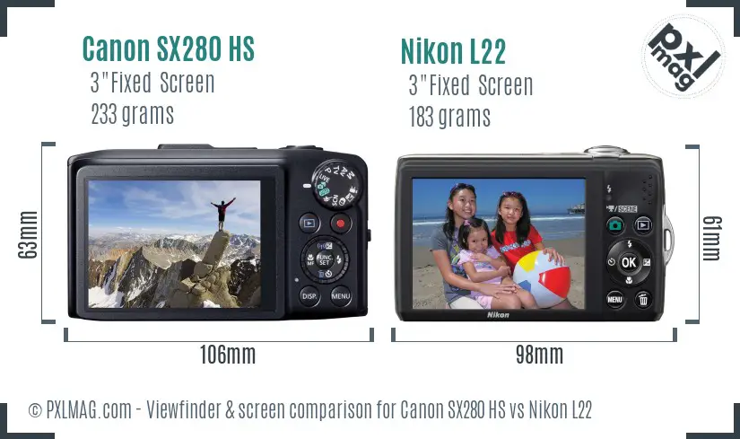 Canon SX280 HS vs Nikon L22 Screen and Viewfinder comparison