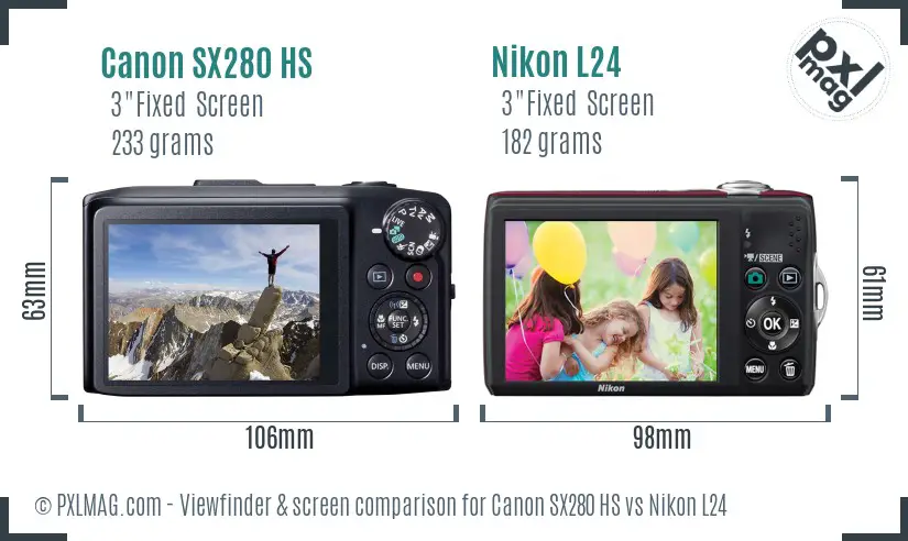 Canon SX280 HS vs Nikon L24 Screen and Viewfinder comparison