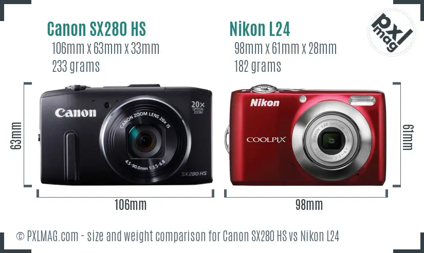 Canon SX280 HS vs Nikon L24 size comparison