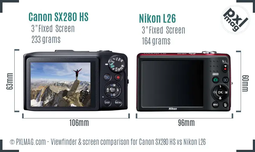 Canon SX280 HS vs Nikon L26 Screen and Viewfinder comparison