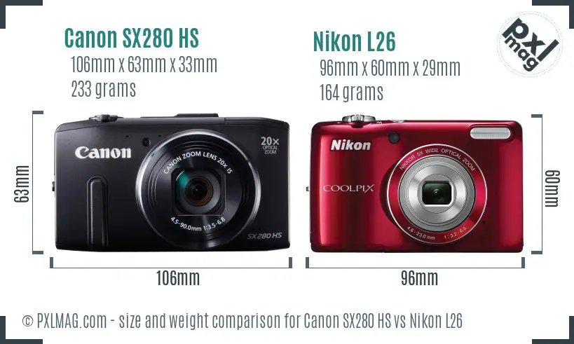 Canon SX280 HS vs Nikon L26 size comparison