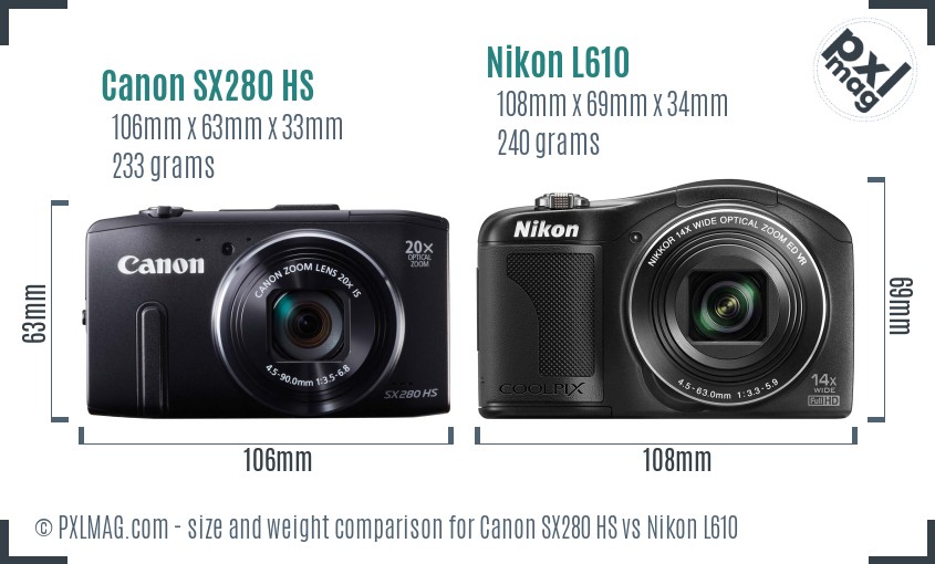 Canon SX280 HS vs Nikon L610 size comparison Canon SX280 HS vs Nikon L610 size comparison