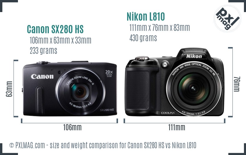 Canon SX280 HS vs Nikon L810 size comparison